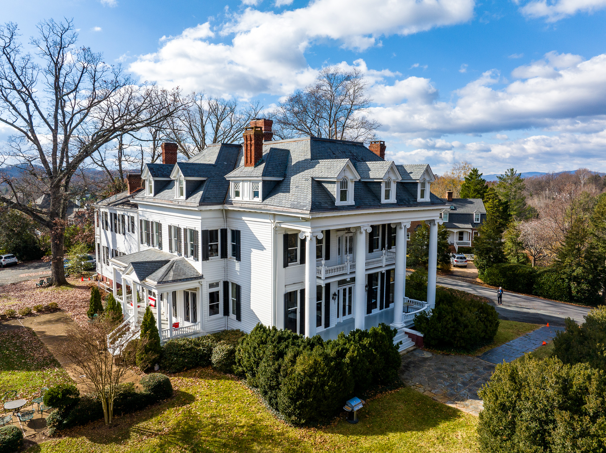 Beautiful southern mansion captured from above